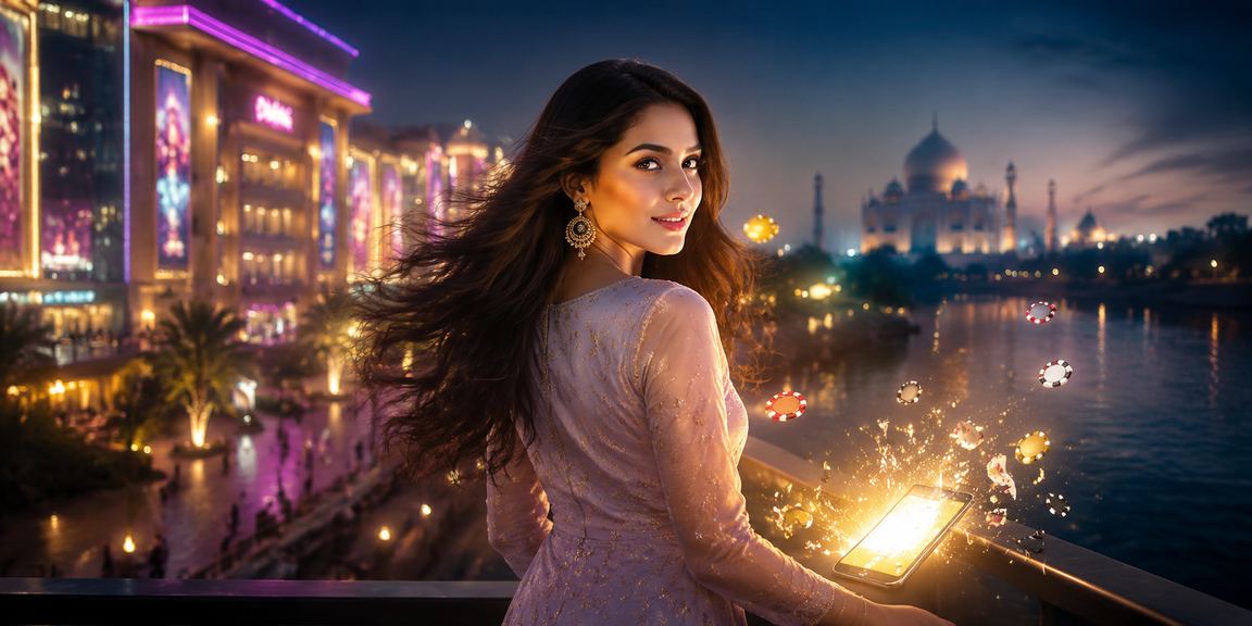 Night view of Agra Taj Mahal with casino app theme