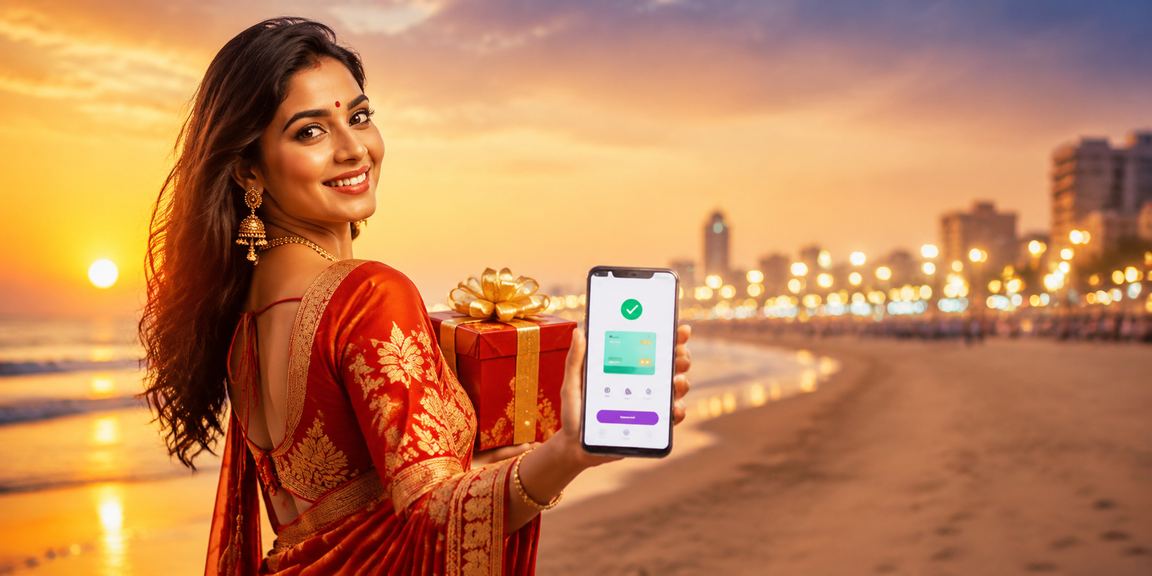 Woman in saree enjoying sports betting in Chennai with festive decor