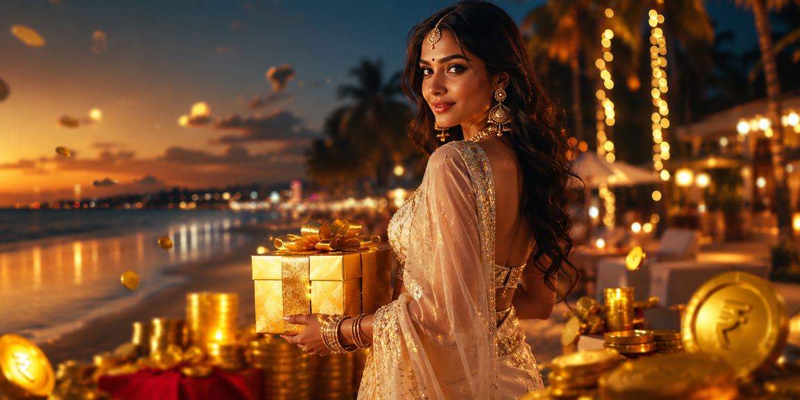 Goa beach lottery event with local woman wearing saree